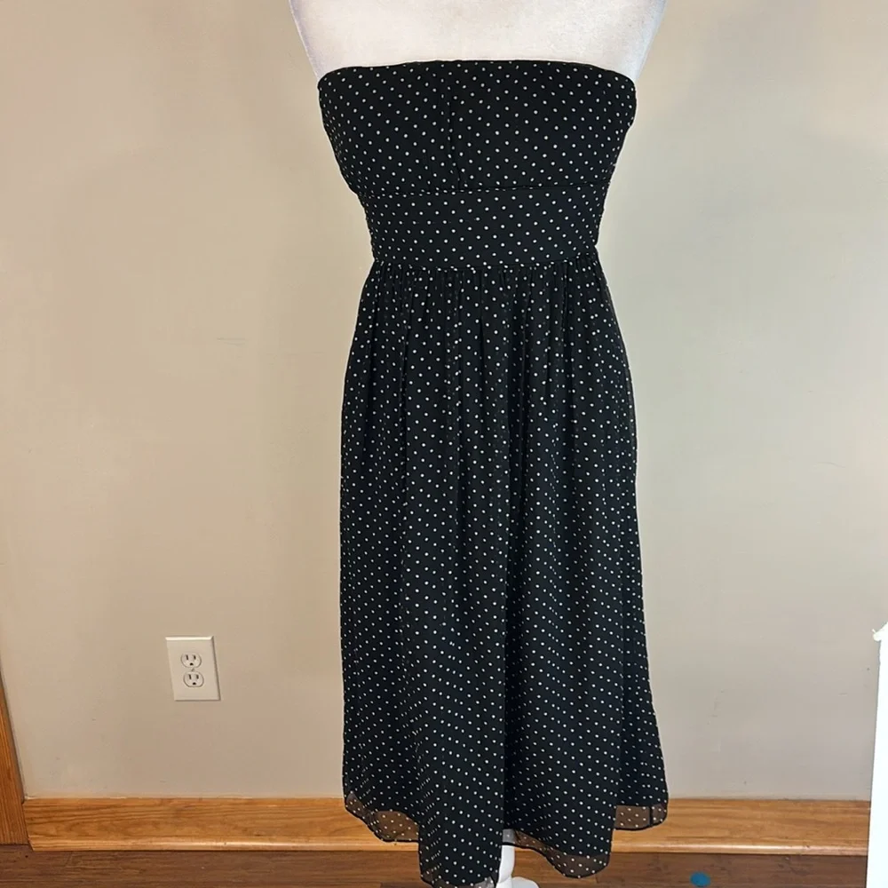 J Crew Black and White Polkadot Silk  Strapless Dress Size 4